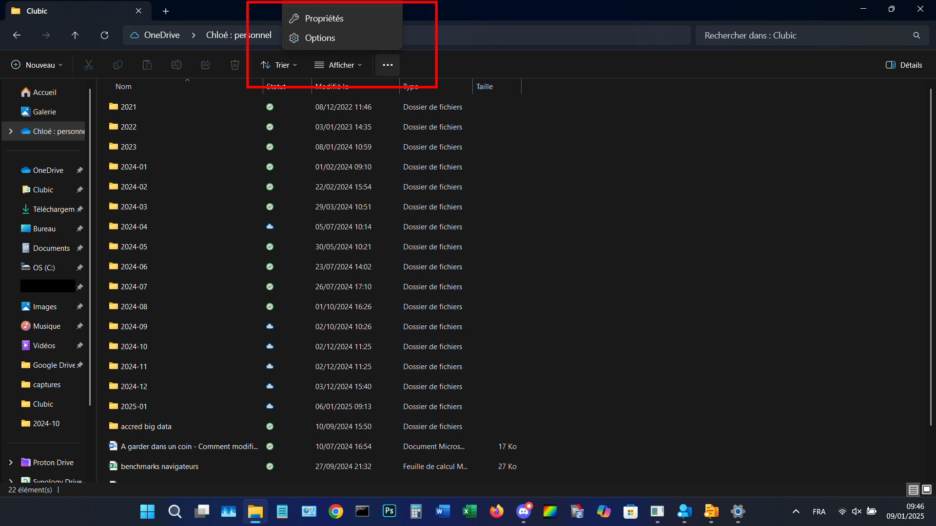 Depuis janvier, l'Explorateur de fichiers déroulait son menu de paramètres avancés vers le haut de l'écran, empêchant d'accéder à certaines options et obligeant les utilisateurs et utilisatrices à réduie la taille de la fenêtre. © Clubic