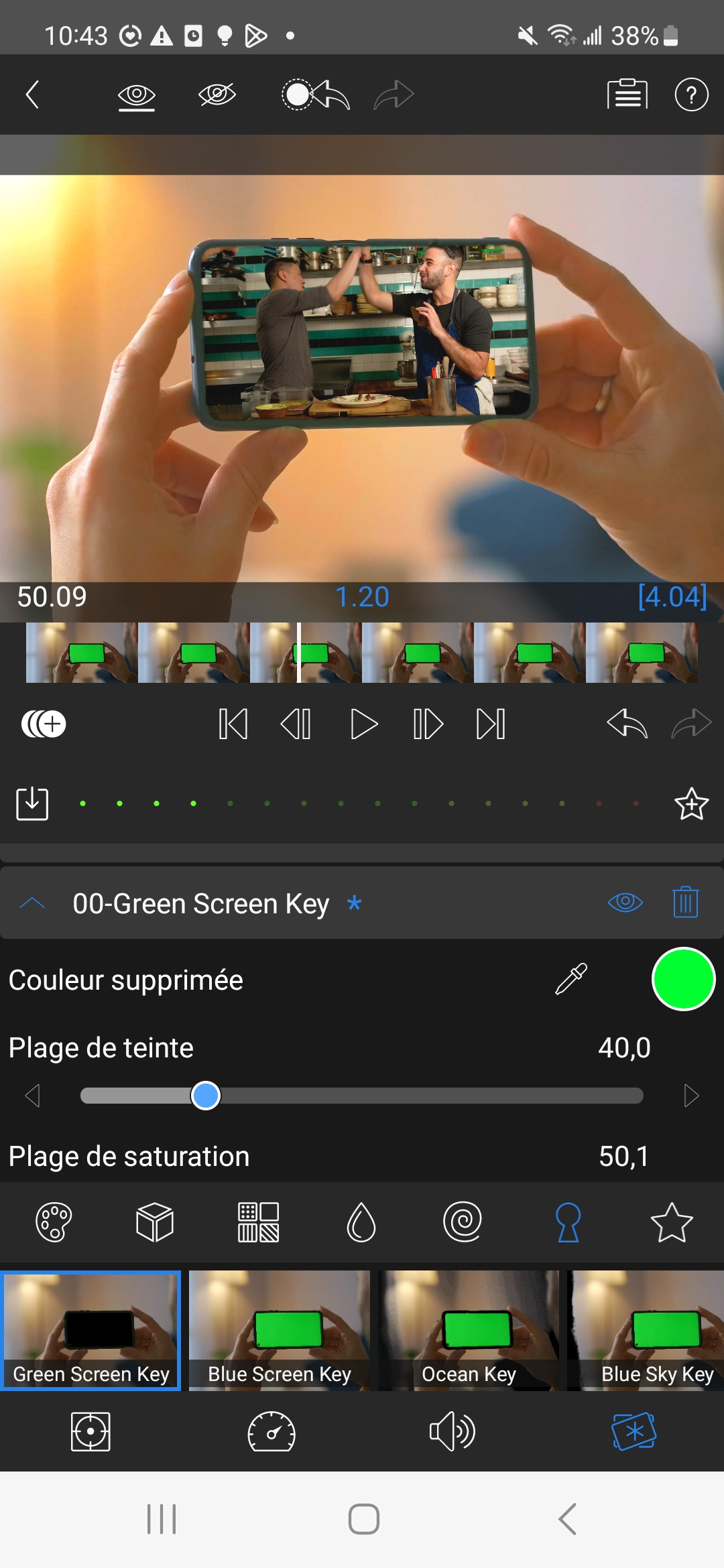 Utilisation de la clé chromatique pour intégrer des effets sur fond vert. © LumaTouch