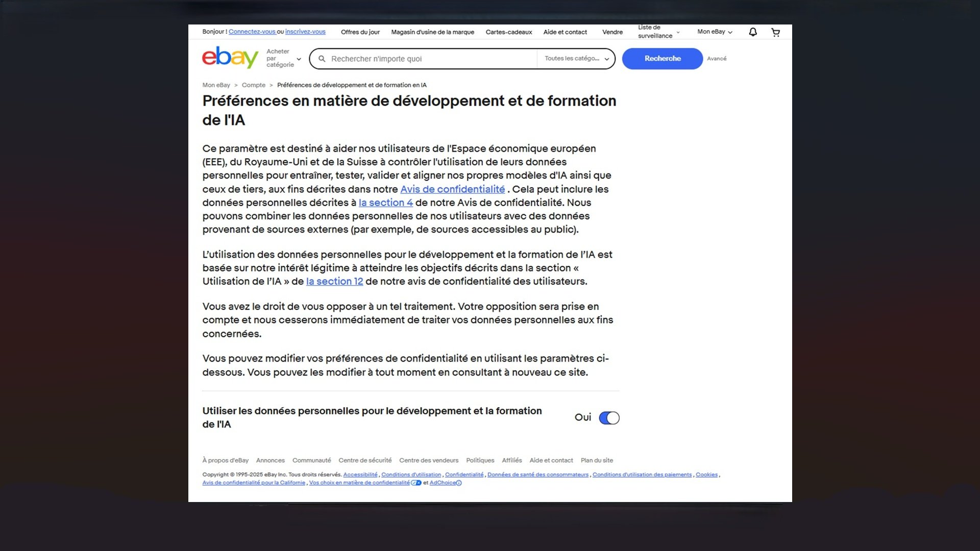 Pour refuser que vos données entraînent l'IA de eBay, vous devez agir - © eBay