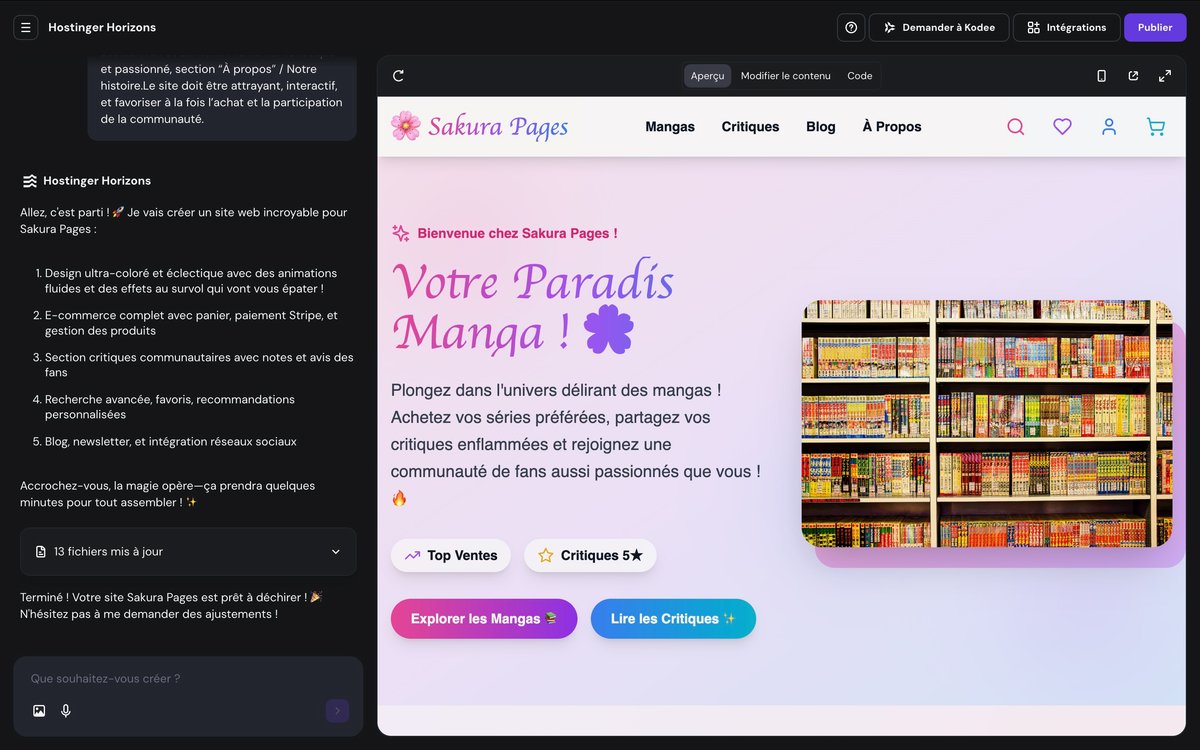 Une interface claire et intuitive. ©Hostinger