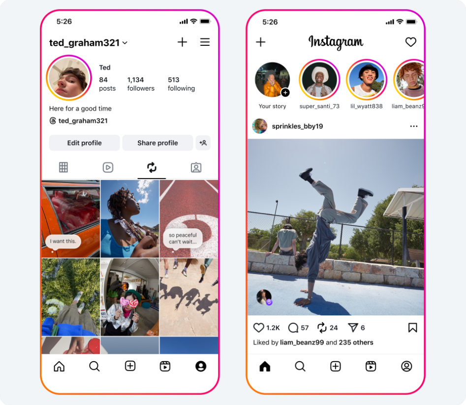 Instagram reprend les idées de ses concurrents et ne s'en cache même plus. © Meta