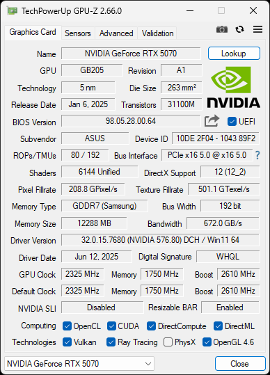 L'ASUS TUF Gaming GeForce RTX 5060 OC vue par GPU-Z. ©Nerces pour Clubic
