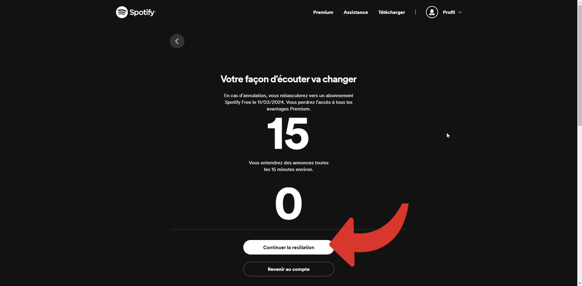 Confirmer la résiliation Spotify © Benoit Baylé pour Clubic