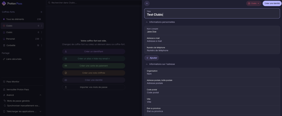 Proton Pass - La création d'Identités © Clubic