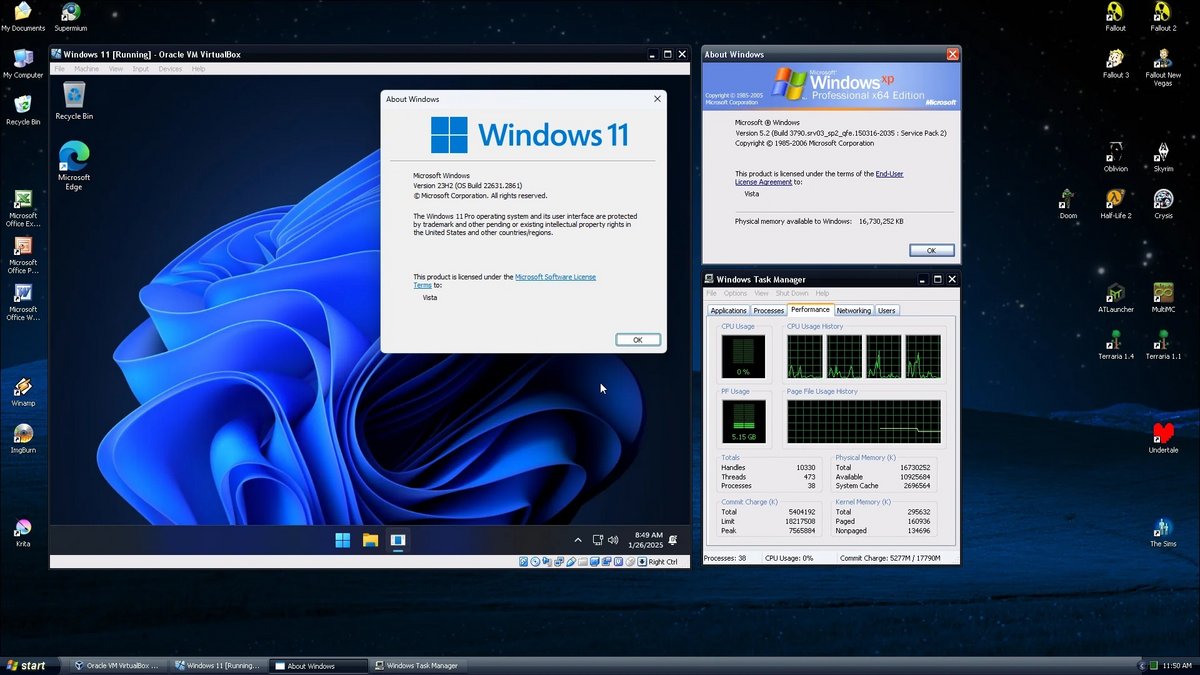 Faire tourner une VM Windows 11 sur une machine XP : c'est ce qu'on appelle un beau pied de nez © WindowsVista64x via Reddit