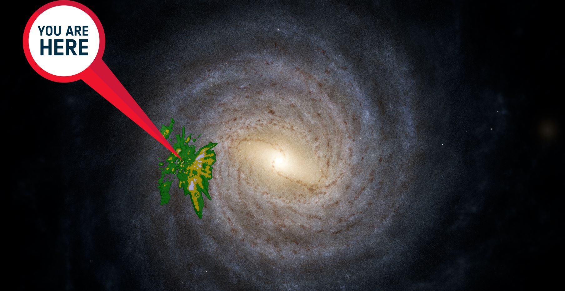 Vue d'artiste de notre galaxie, avec en surbrillance les étoiles cartographiées par le télescope européen Gaia © ESA