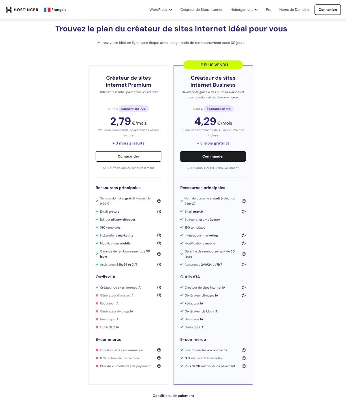 Tarifs créateur de sites web Hostinger : des prix abordables