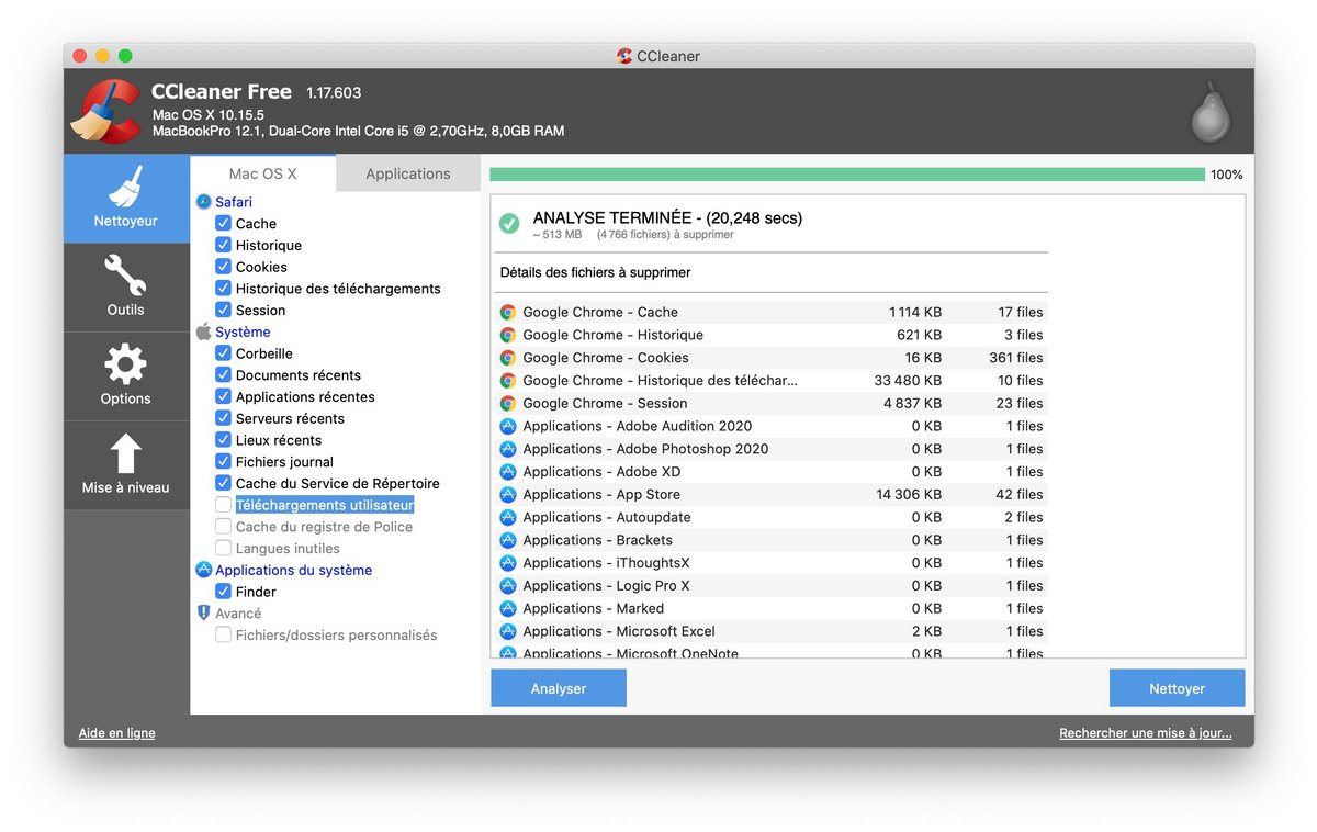  La version gratuite de CCleaner offre toutes les fonctionnalités nécessaires, notamment la capacité de nettoyer les caches, l'historique et les données de navigation, ainsi qu'un gestionnaire de démarrage.  © CCleaner