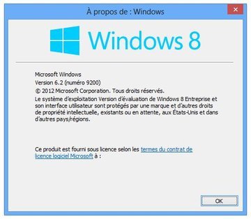 Numéro de version du noyau Windows 8 en version finale