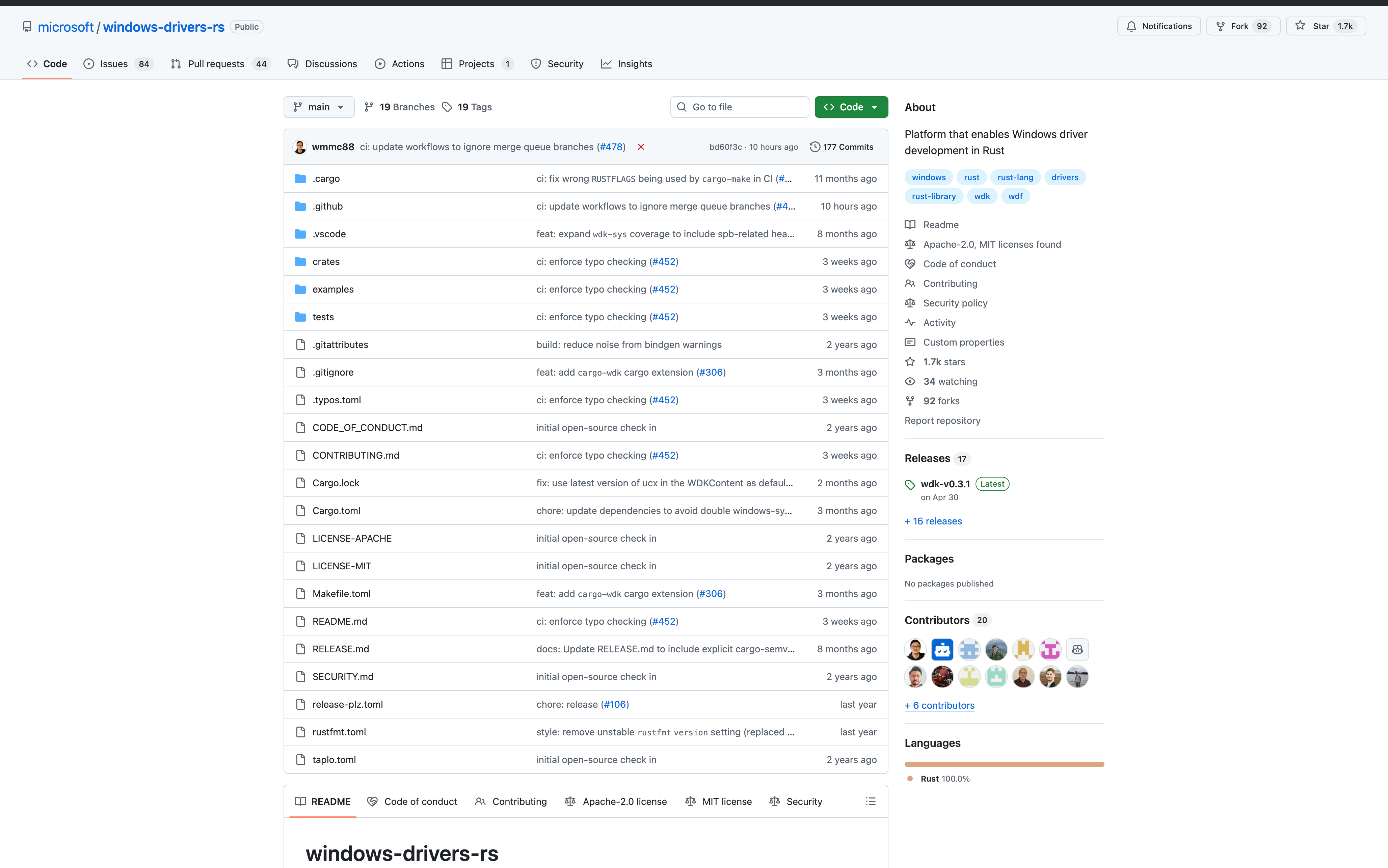 Page du projet « windows-drivers-rs » qui permet le développement de pilotes Windows en Rust. © Clubic