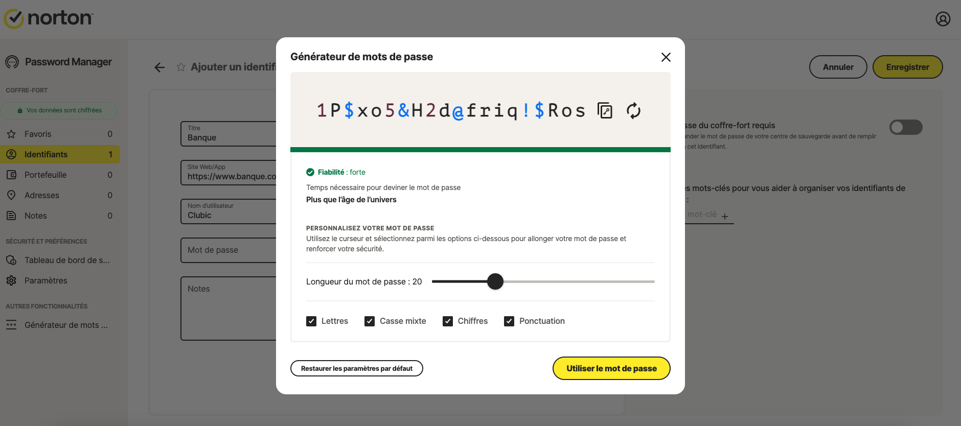Norton Password Manager stocke les identifiants de manière sécurisée et génère des mots de passe uniques, complexes et aléatoires © Clubic