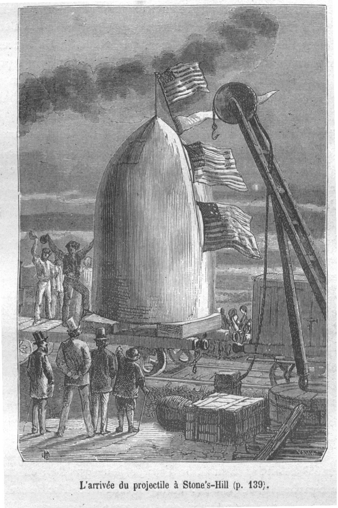 Jules Verne, De la Terre à la Lune, illustration François Pannemaker, graveur ; Henri de Montaut, dessinateur.