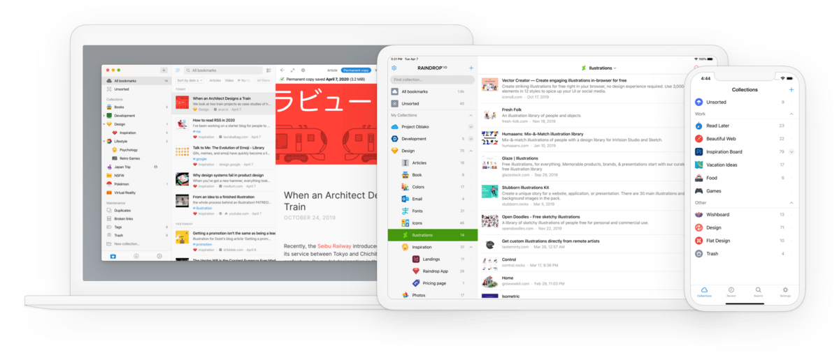 Raindrop.io centralise et organise vos liens web avec dossiers, tags et synchronisation cloud, pour retrouver facilement favoris et ressources sur tous vos appareils - © Raindrop.io