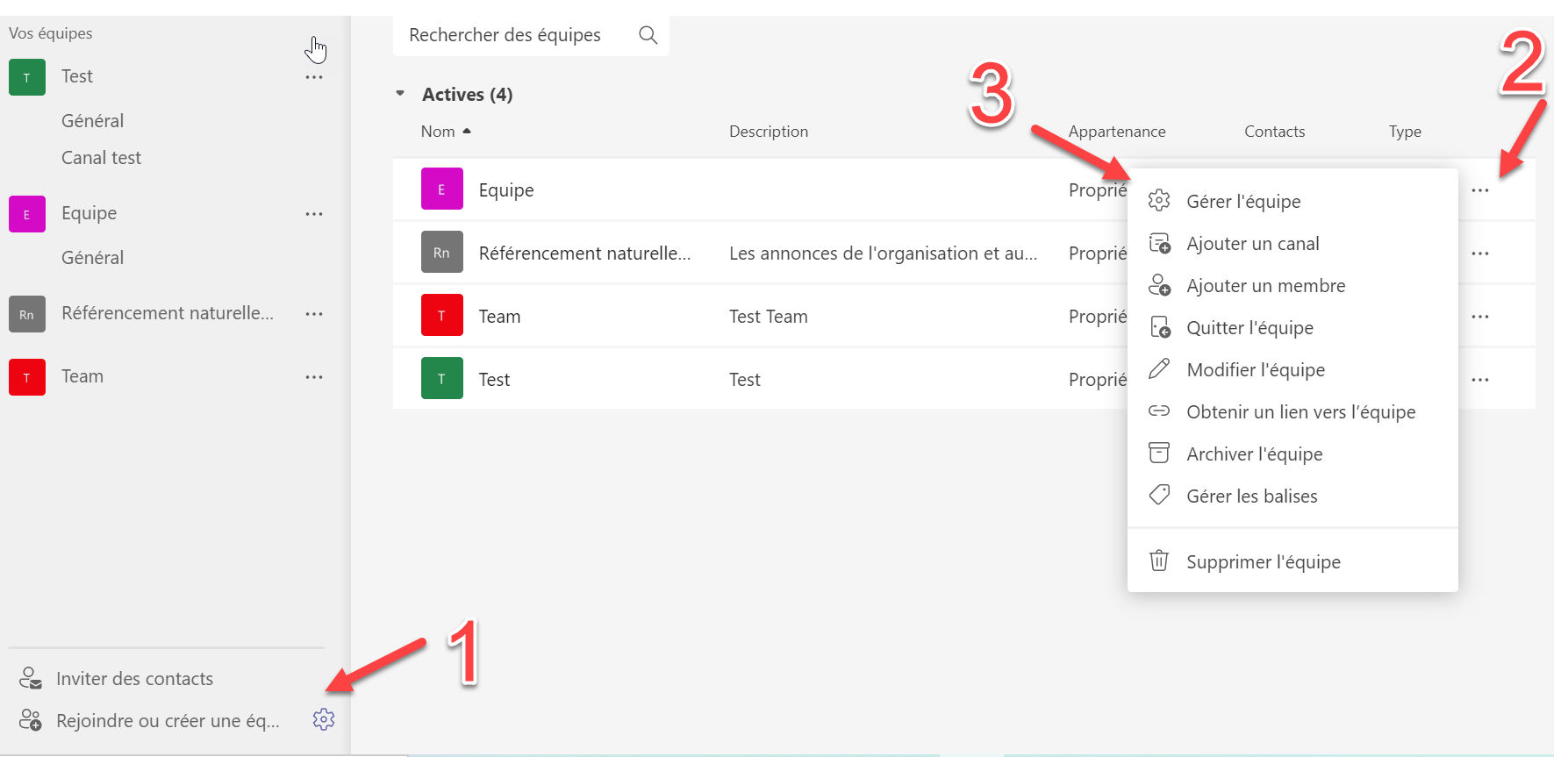 Microsoft Teams gestion équipe