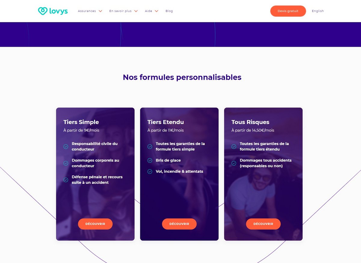 Les trois formules d'assurance auto de Lovys