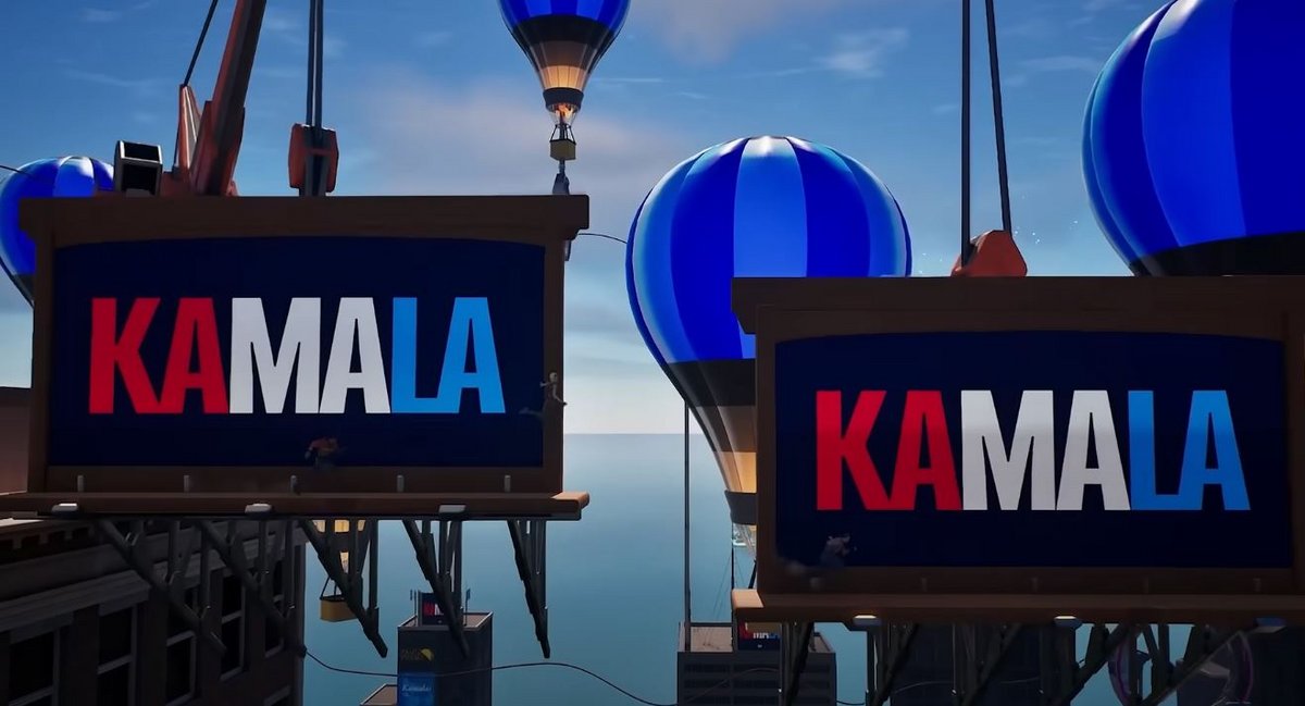 La map est évidemment remplie d'appels au vote (pour Kamala Harris) © Epic Games