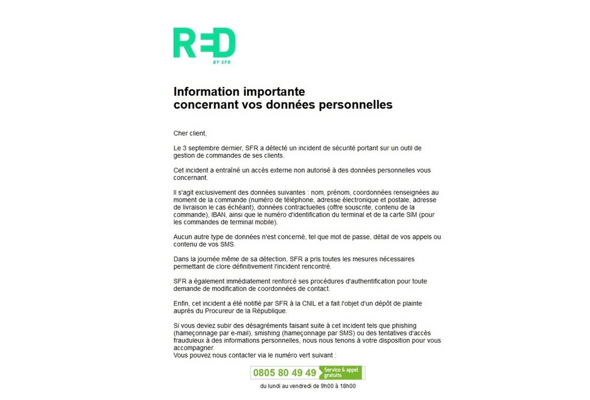 Le message électronique envoyé, à la fois par SFR et RED by SFR