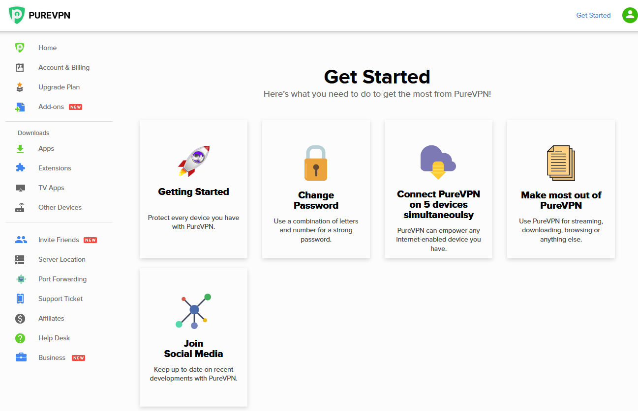 PureVPN propose une interface intuitive pour une prise en main rapide.