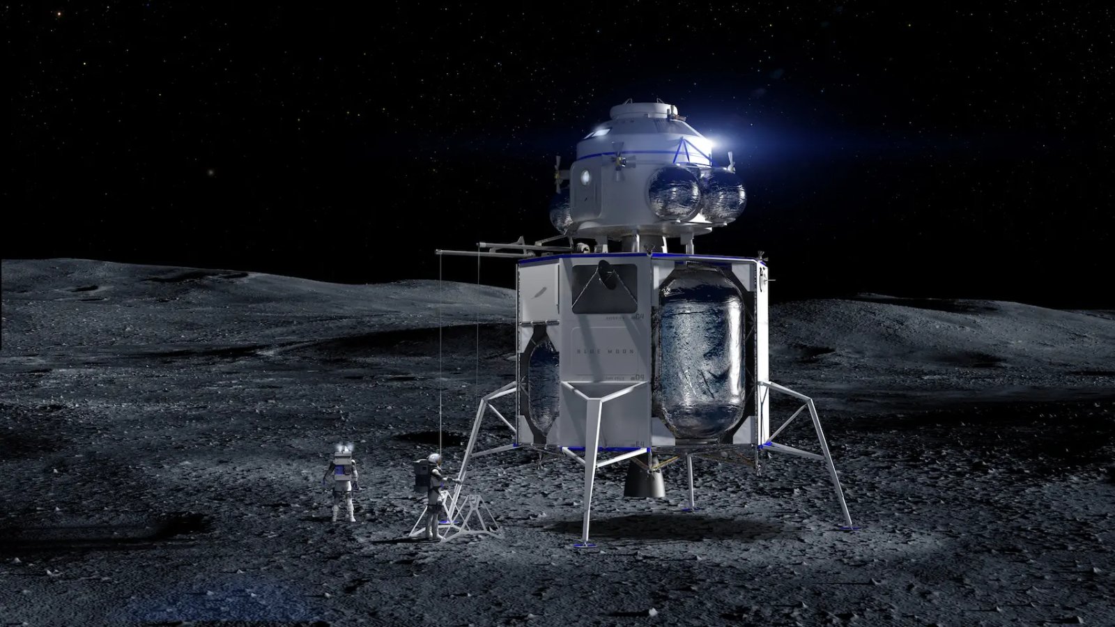 Rendu 3D de l'atterrisseur lunaire Blue Moon, de Blue Origin. ©Blue Origin