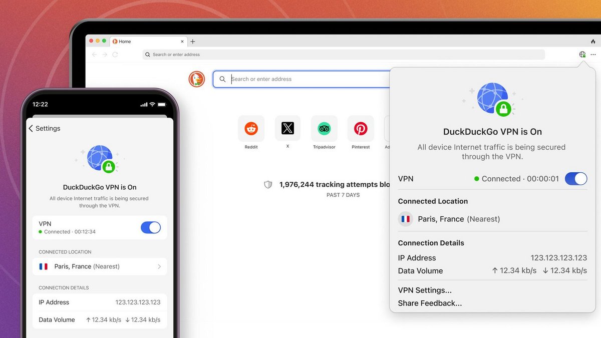 Le VPN intégré au navigateur DuckDuckGo protège tout le trafic entrant et sortant de l'appareil © DuckDuckGo