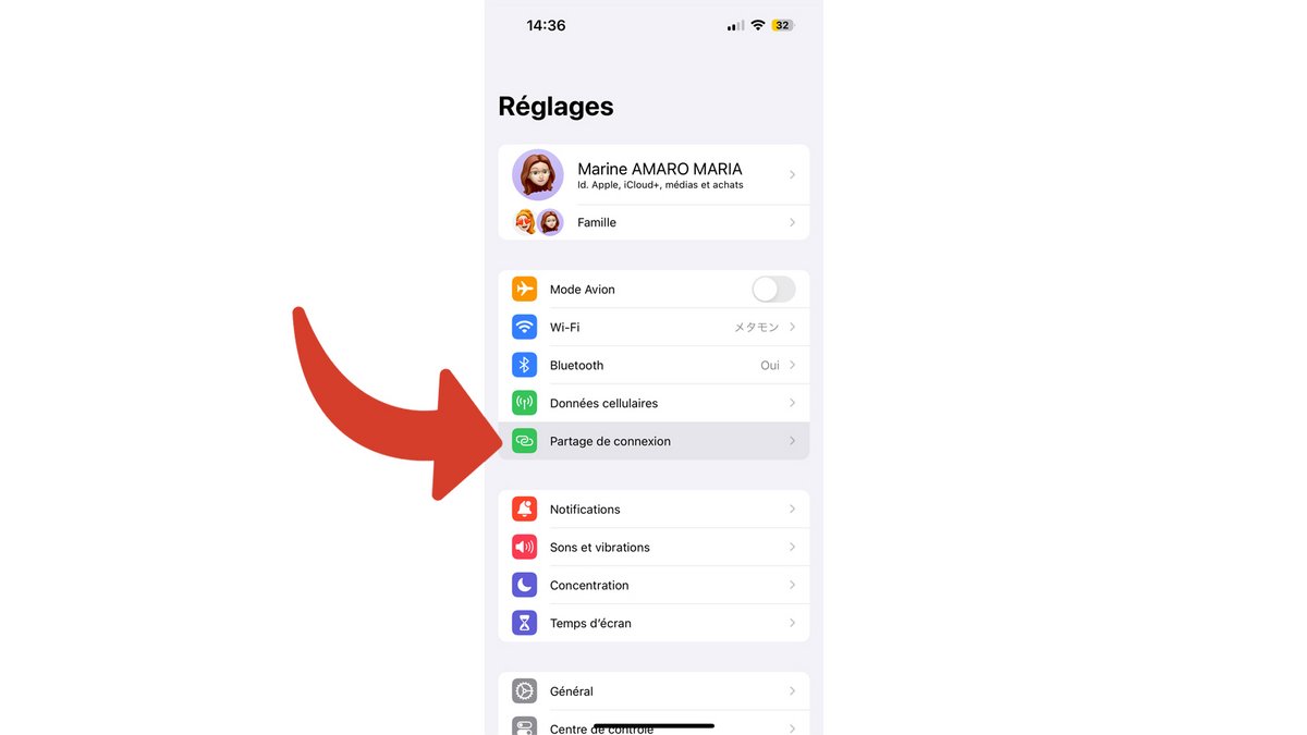 Accéder aux réglages de Partage de connexion © Clubic