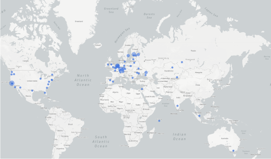  Lieux des IP des sites bloqués par la Russie en 2024 pour des infractions liées aux VPN. © Torrent Freak