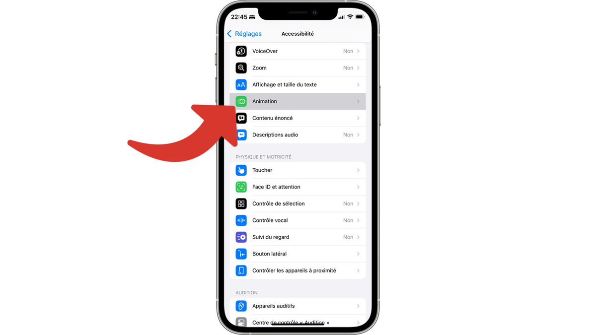 Accéder aux réglages d'accessibilité concernant l'animation © Clubic