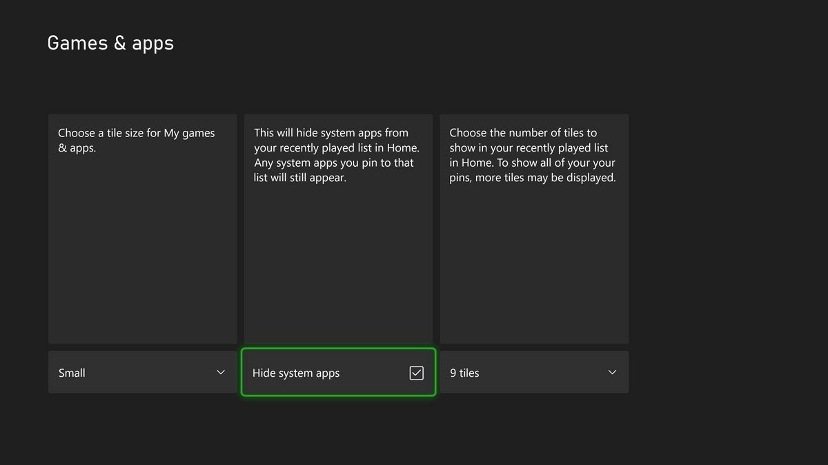 Bientôt, on pourra également réduire la taille des tuiles et définir le nombre de tuiles à l'écran pour une approche plus minimaliste © Xbox