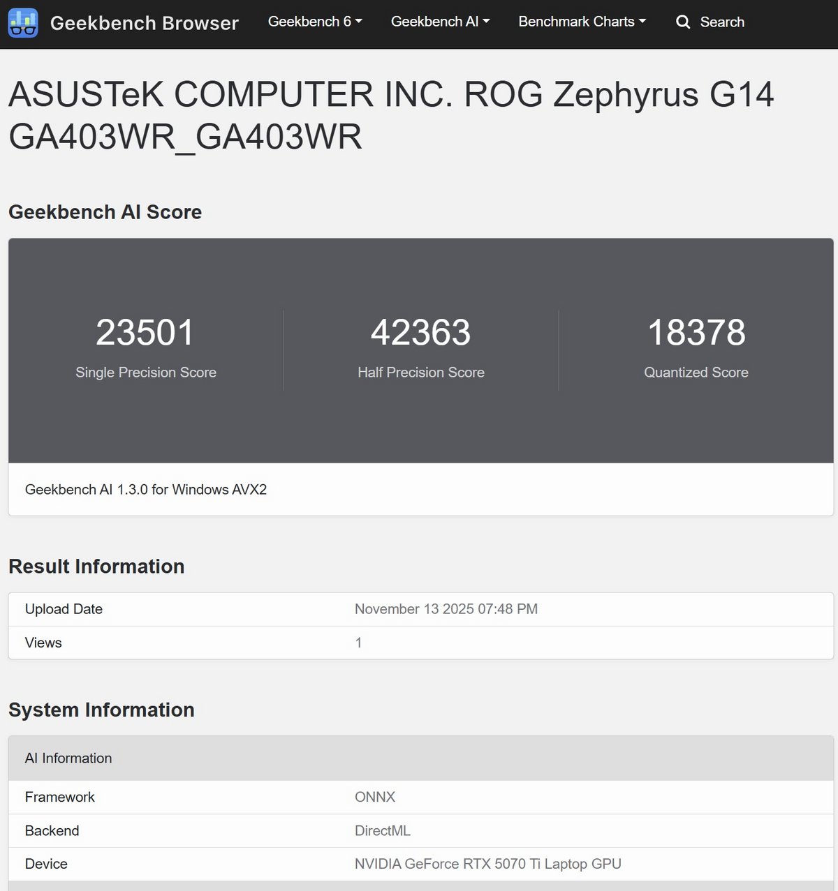 Les résultats sous Geekbench AI / © Clubic