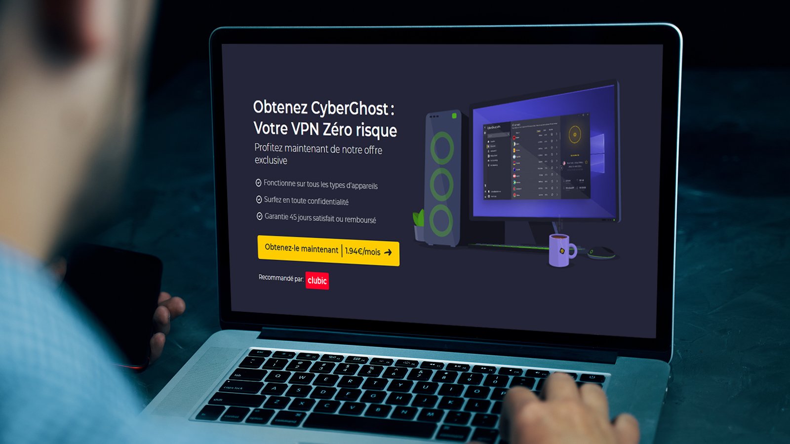 Un clic, et vous voilà connecté à CyberGhost ! 