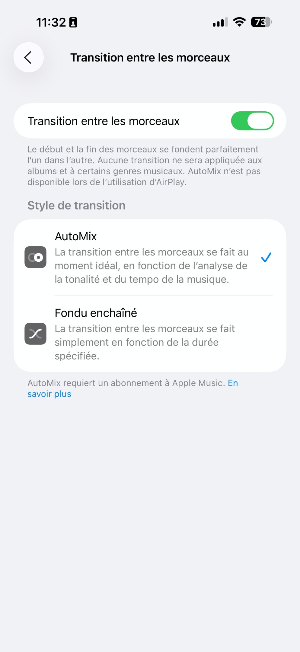 Apple Music AutoMix Reglages