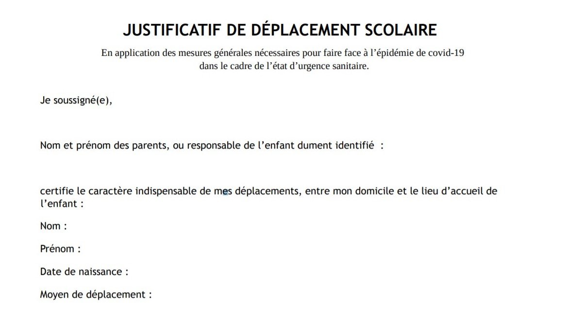 Aperçu du justificatif de déplacement scolaire