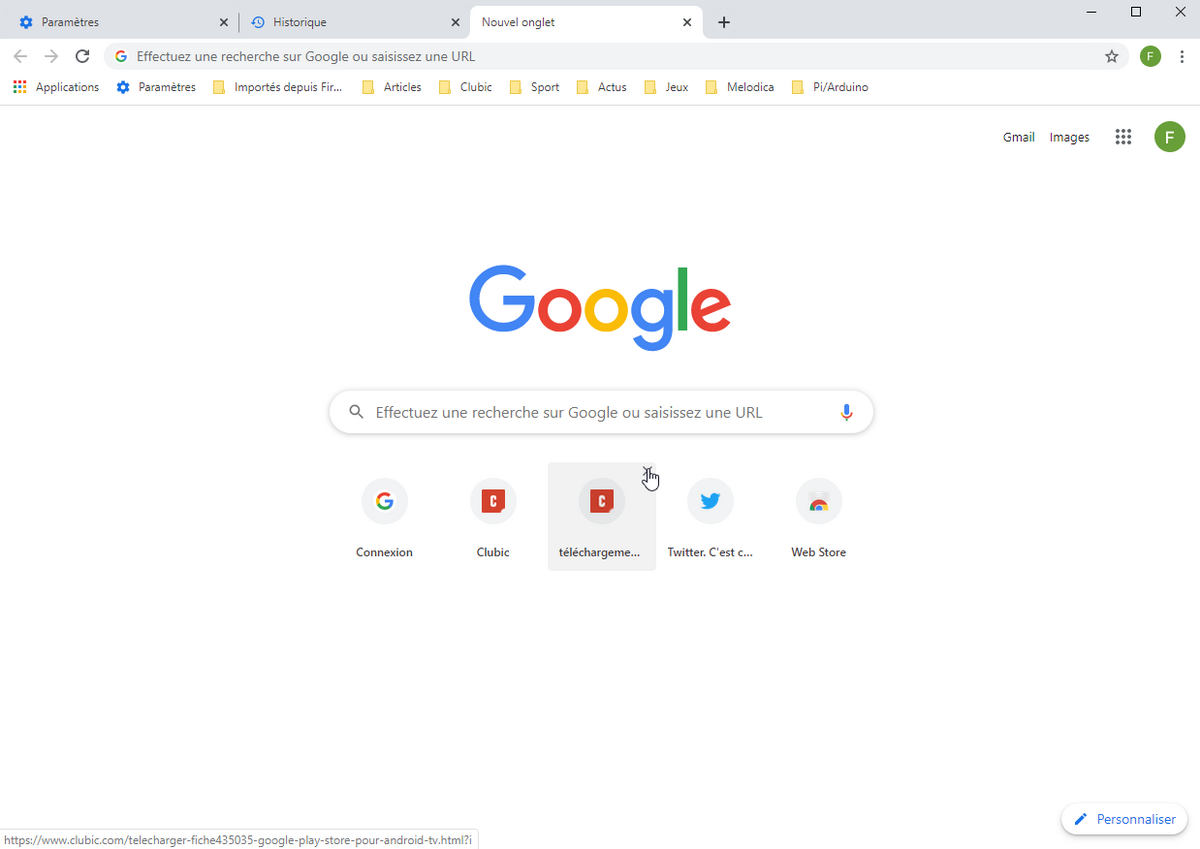 Page d'accueil de Google Chrome