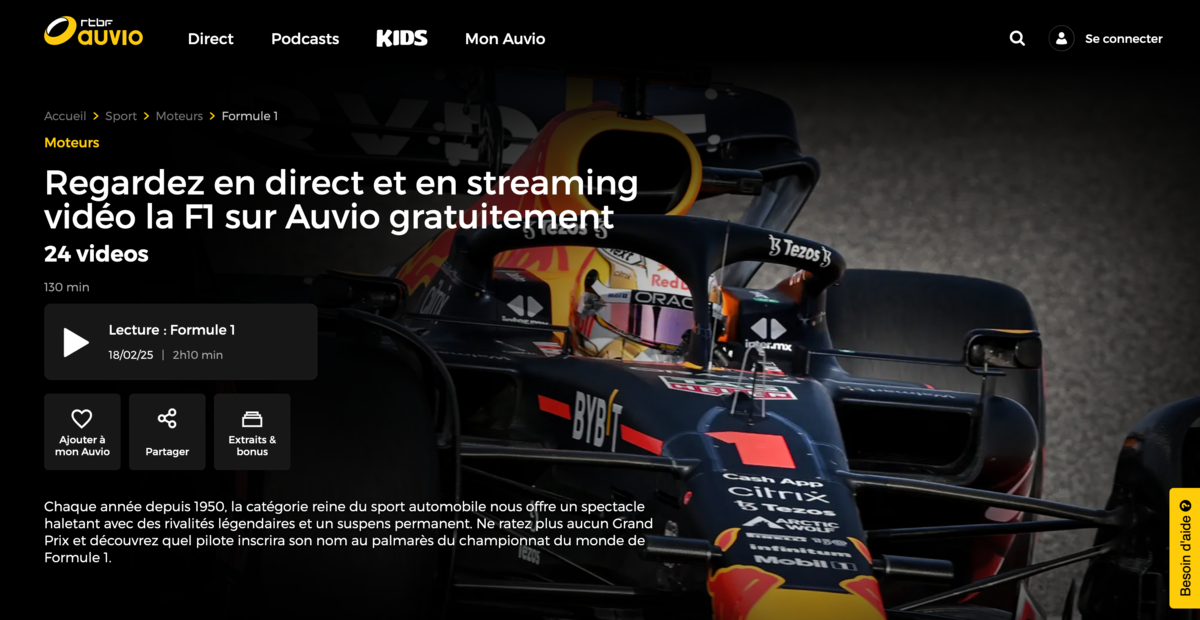 Lives et replays de la F1 2025 seront disponibles sur la plateforme RTBF Auvio © RTBF