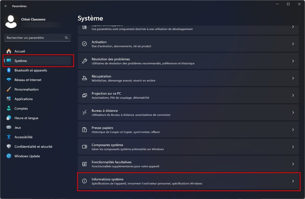 Rendez-vous dans les Paramètres du système pour visualiser les Informations système