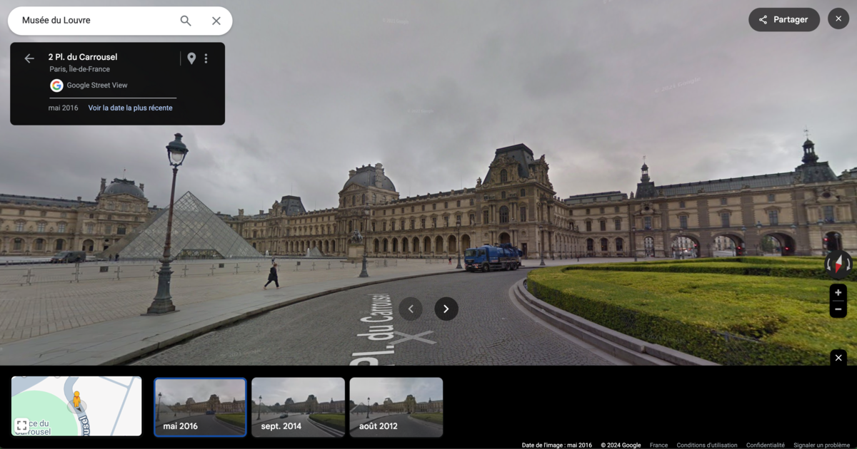 Dans Google Maps, la fonctionnalité Street View propose une chronologie visuelle des lieux visités par la Google car © Clubic