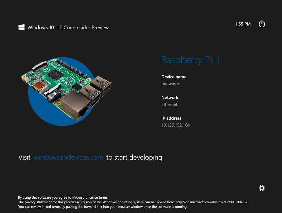 Windows 10 IoT Core Insider Preview Default app