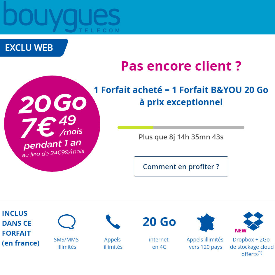 Le Forfait B&You 20 Go à 7,49 € Par Mois Au Lieu De 24,99 €... Pour Ses ...