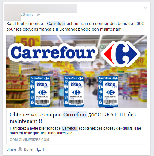 L Arnaque Du Bon D Achat Carrefour Est De Retour Sur Facebook