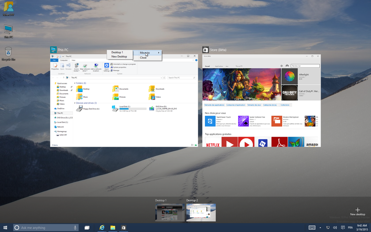 Le Virtual Desktop est aussi accessible sur Windows 10 © Clubic