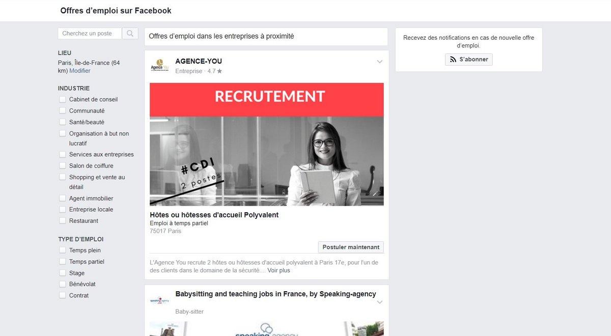 offres d'emploi facebook