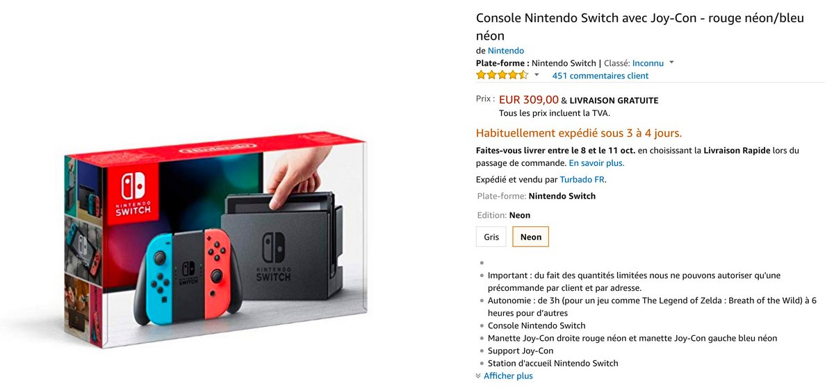 Amazon Nintendo Switch pénurie