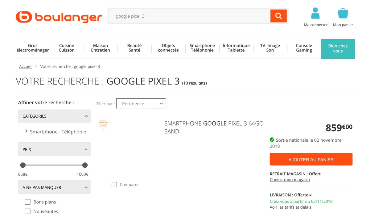Google Pixel 3 prix date