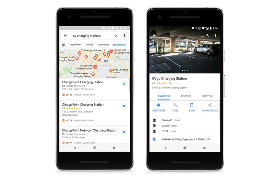 Google Maps trouver borne voitures électriques