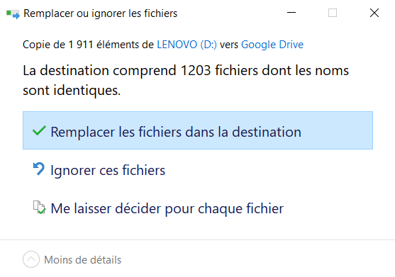 Remplacement fichier Windows 10