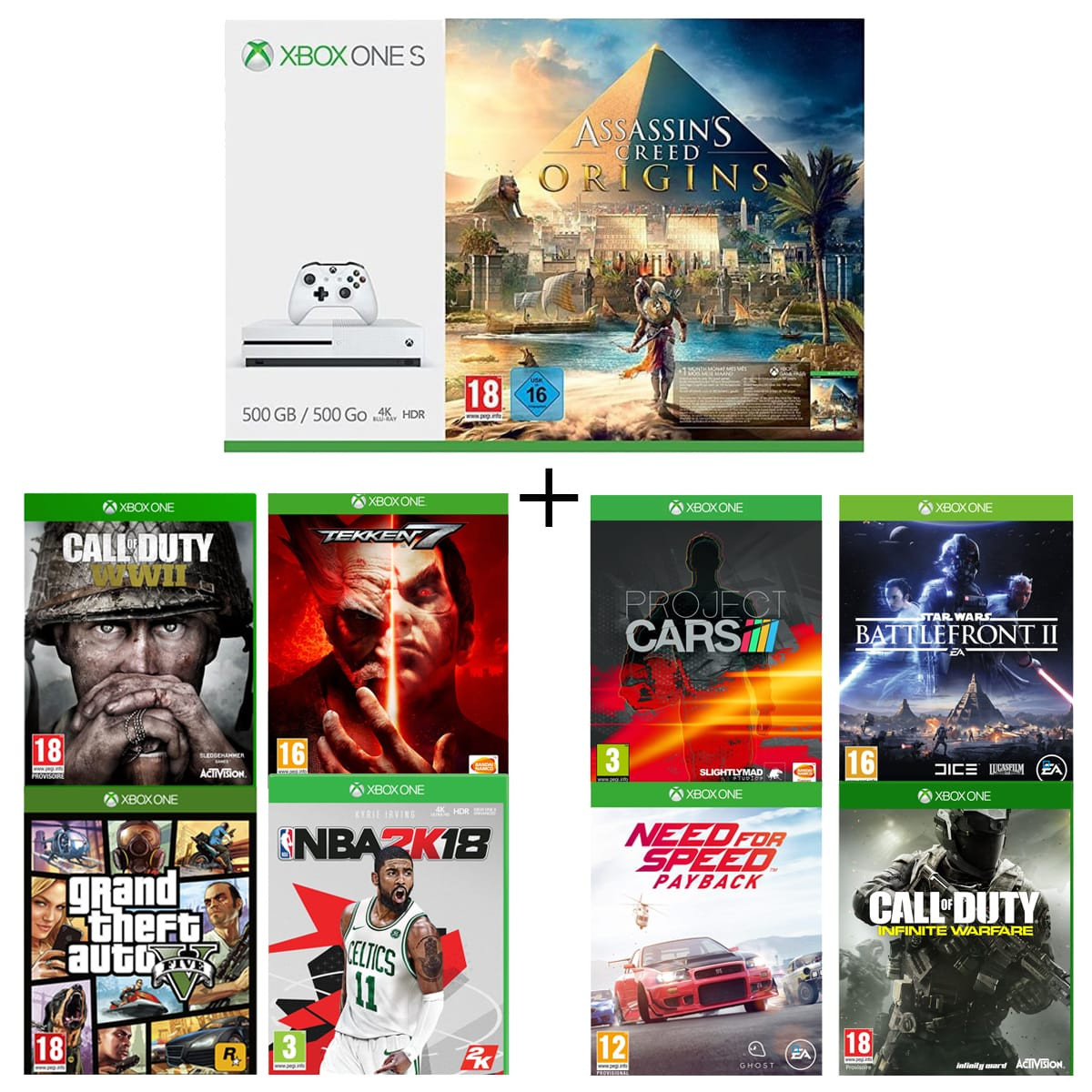 La console Xbox One S 500Go + 9 Jeux à 269 euros