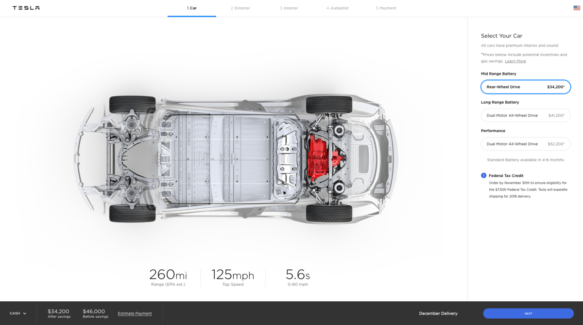 tesla model 3 configurateur