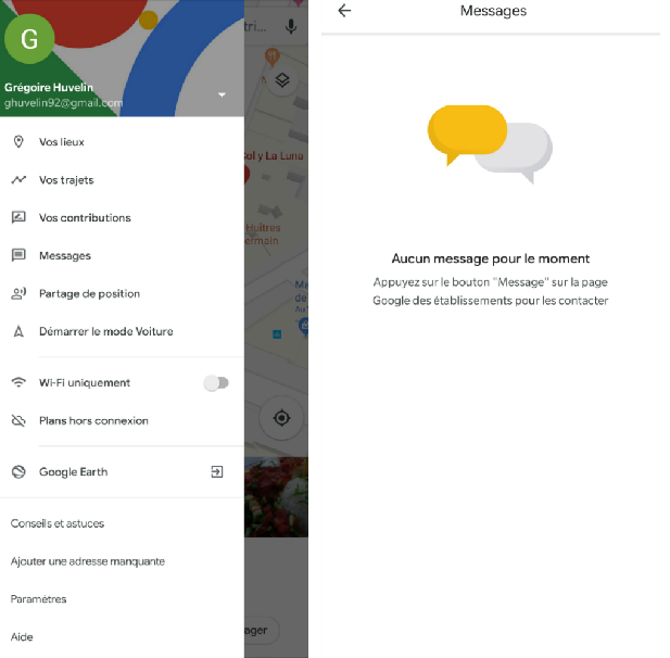 Google Maps messagerie instantanée
