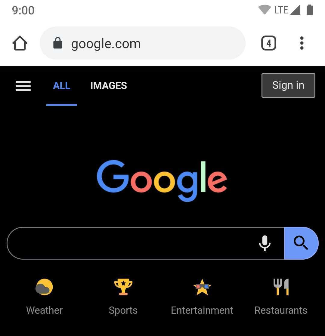 Thème sombre Chrome Android