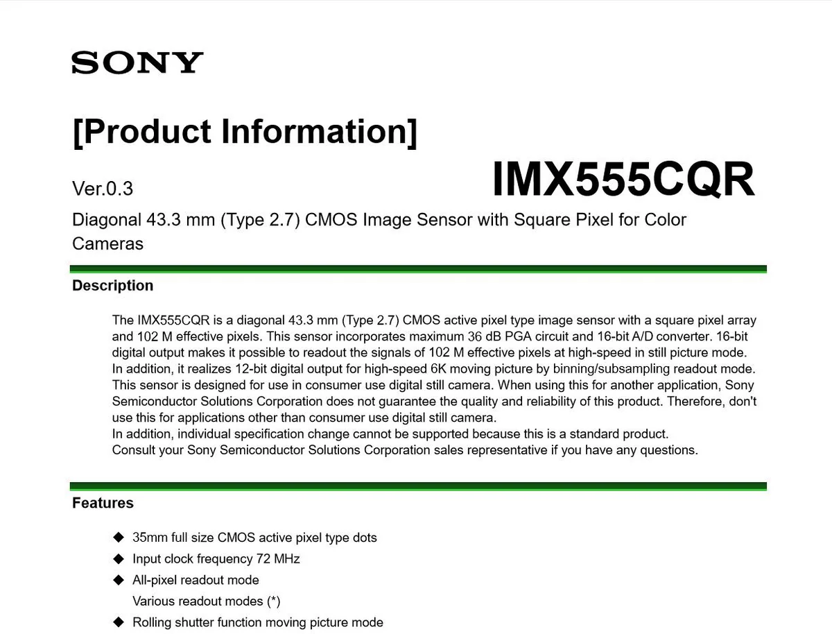 Sony capteur 100 MP